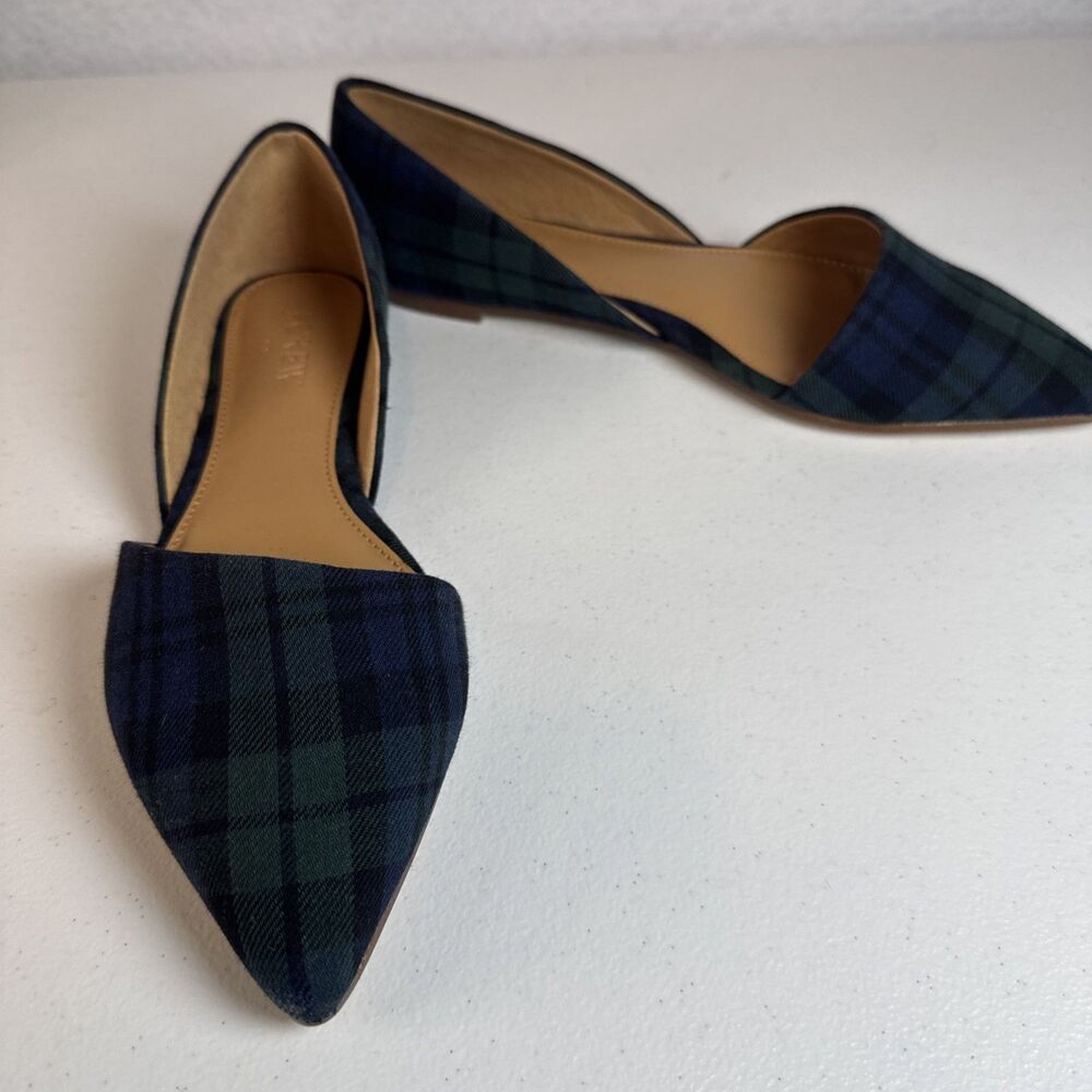 J Crew Slip on Pointed Toe Green & Blue Plaid Shoes 6.5 - Picture 3 of 9